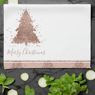 Posh Merry Christmas   Glam Rose Gold Blush Tree Tea Towel
