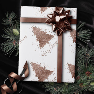 Posh Merry Christmas Glam Rose Gold Blush Tree Wrapping Paper
