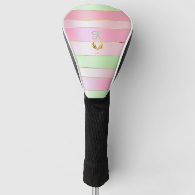 Posh Monogrammed Pastel Pink and Green  Golf Head Cover (Front)