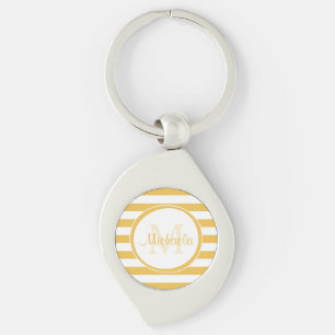 Posh Name With Solid Stripes in Yellow and White Key Ring