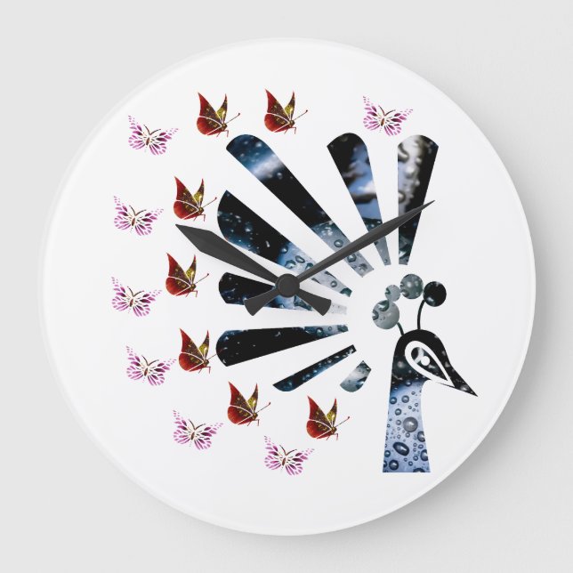 posh peacock and butterflies large clock (Front)