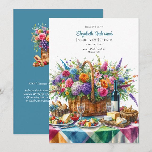 Posh Picnic Party Birthday Retirement Baby Bridal  Invitation (Front/Back)