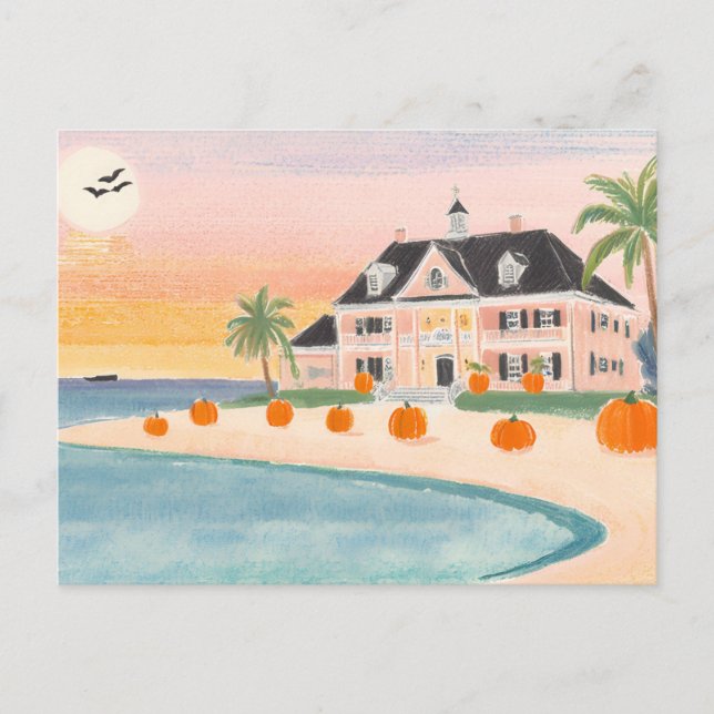 Posh Pink Beach House at Halloween - Postcard (Front)