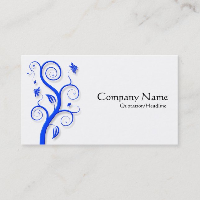Posh Plant (Shadowed) - Blue on White Business Card (Front)