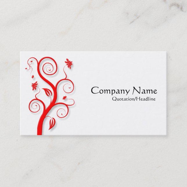 Posh Plant (Shadowed) - Red on White Business Card (Front)