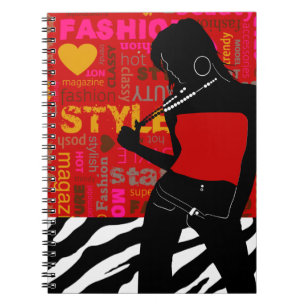 Posh Popp Fashion Zebra red hot pink gold Spiral Notebook