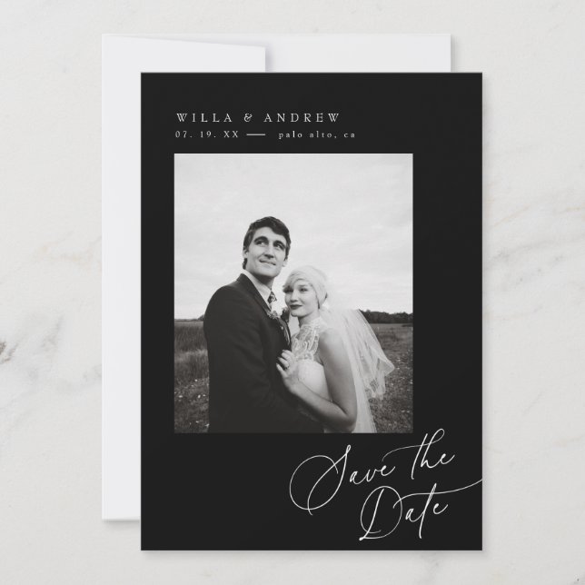 Posh Script Save The Date Photo Card Announcement  (Front)