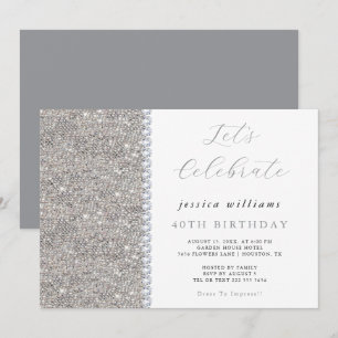 Posh Sequins & Diamonds Silver Birthday Invitation