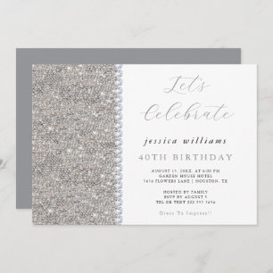 Posh Sequins & Diamonds Silver Birthday Invitation