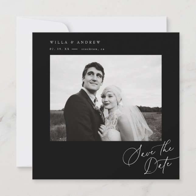 Posh Square Save The Date Photo Minimal Card  (Front)