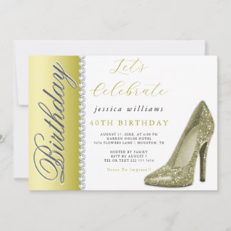 Posh Stiletto & Diamonds Gold Birthday  Invitation