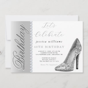 Posh Stiletto & Diamonds Silver Birthday Invitation