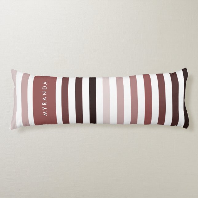 Posh Variegated Stripes With Name in Marsala Brown Body Cushion (Front)