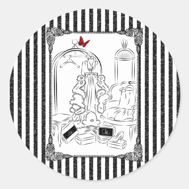 Posh Wardrobe Striped Room Classic Round Sticker (Front)