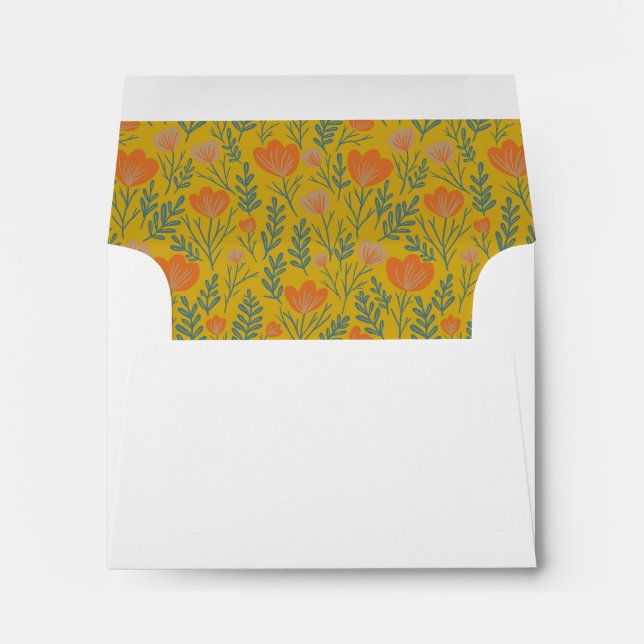 Posies Pattern Pink Green Gold Floral Chic Custom Envelope (Back (Bottom))