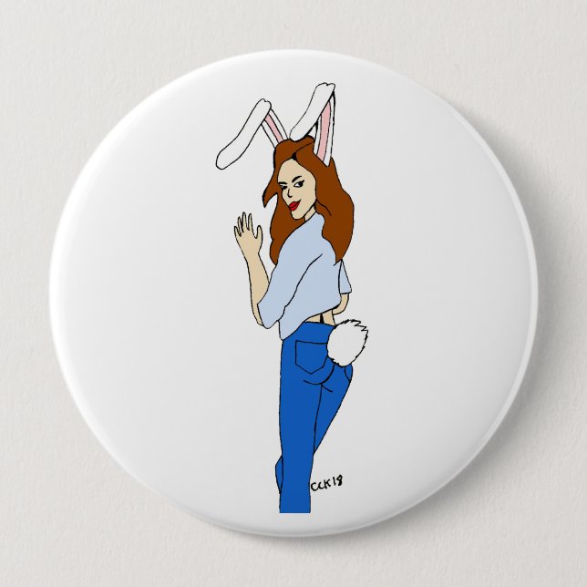 posing bunnygirl 10 cm round badge (Front)