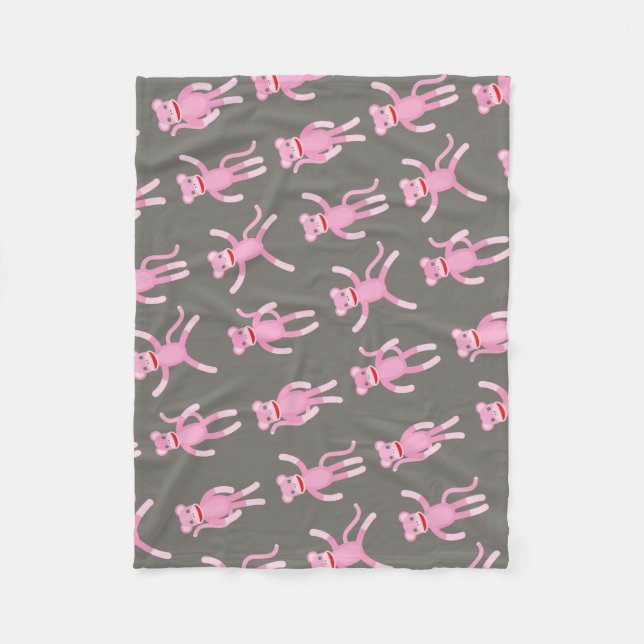 Posing Pink Sock Monkeys Fleece Blanket (Front)