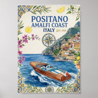 Positano Amalfi Coast Italy Vintage Travel Poster