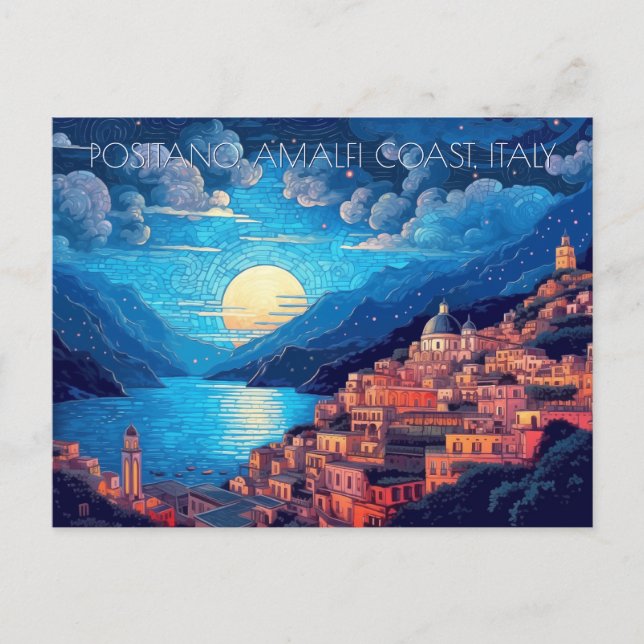 Positano Amalfi Coast Painting of Italy Travel Art Postcard (Front)