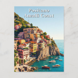 Positano Amalfi Coast Vintage Travel Cliffside Postcard