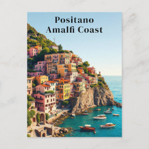 Positano Amalfi Coast Vintage Travel Cliffside Postcard