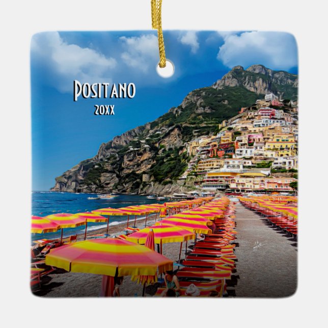 Positano Amalfi Travel Photo 2-sided Christmas Ceramic Ornament (Front)