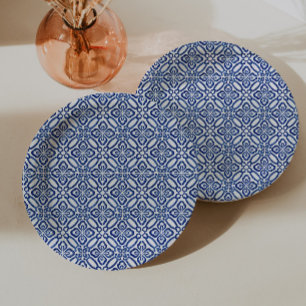 Positano Blue And White Tiles Baby Shower Brunch Paper Plate