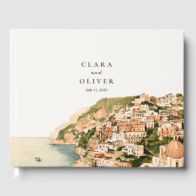 Positano Cliffside Domes Seaside Italy Wedding Guest Book (Front)