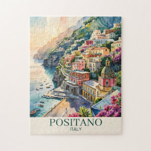 Positano Italy Amalfi Coast Watercolor Landscape Jigsaw Puzzle
