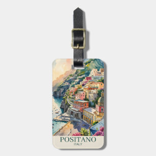 Positano Italy Amalfi Coast Watercolor Landscape Luggage Tag