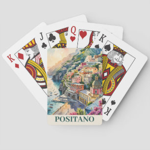 Positano Italy Amalfi Coast Watercolor Landscape Playing Cards