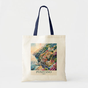 Positano Italy Amalfi Coast Watercolor Landscape Tote Bag