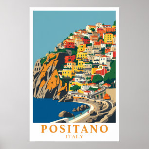 Positano Italy Mediterranean Vintage Travel Art Poster
