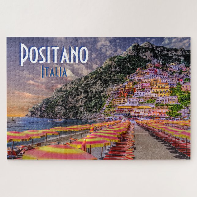 Positano Italy Retro Typography Travel Jigsaw Puzzle (Horizontal)