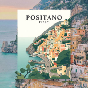 Positano, Italy Town Vintage  Postcard