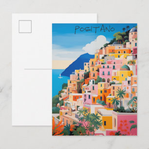 Positano Italy Travel City Art Painting Aesthetic Postcard