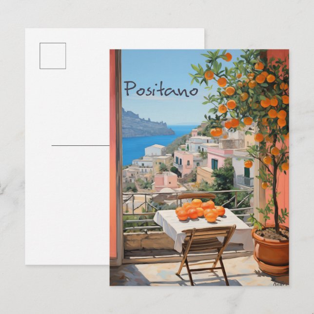 Positano Italy Travel City Painting Aesthetic Postcard (Front/Back)