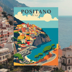 Positano, Italy Vintage Coastal  Postcard