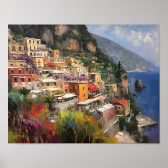 Positano Italy Watercolor Art Print Poster (Front)