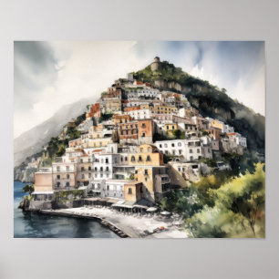 Positano Italy Watercolor Art Print Poster