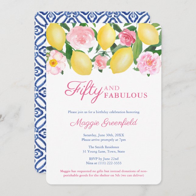 Positano Lemon 50 And Fabulous 50th Birthday Party Invitation (Front/Back)