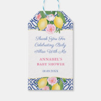 Positano Lemon Blue Tile Baby Shower Favour Tags