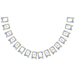 Positano Lemons Blue White Tile Shower Birthday Bunting