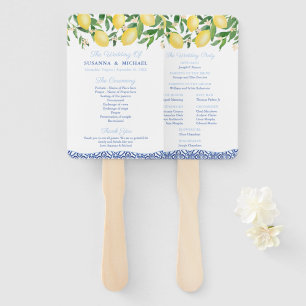 Positano Lemons Pale Blue Accents Wedding Program Hand Fan