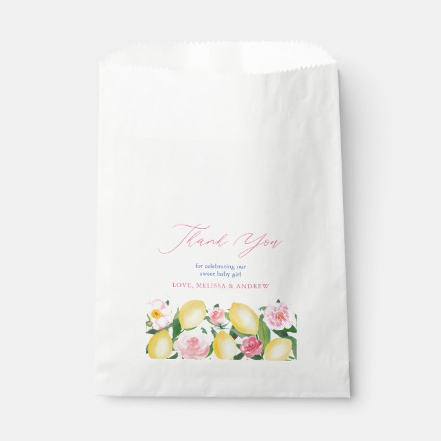 Positano Lemons Pink Floral Wedding Favour Bags (Front)