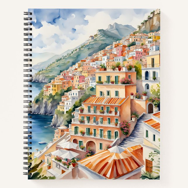 Positano: Watercolor Charm Italy's Amalfi Coast Notebook (Front)