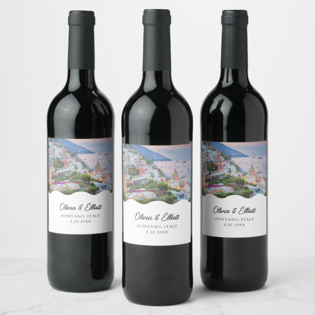 Positano Wedding Favour Personalised Wine Label (Bottles)