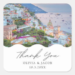 Positano Wedding Scenic Photo Thank You Square Sticker