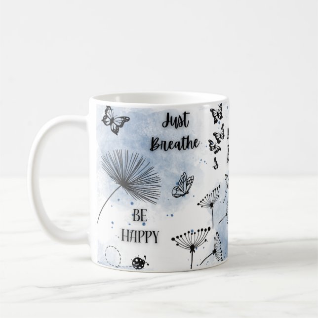 Positive Affirmation Blue Watercolor Coffee Mug (Left)