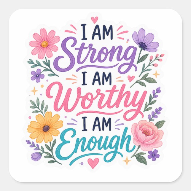 Positive Affirmation Floral Design Sticker (Front)